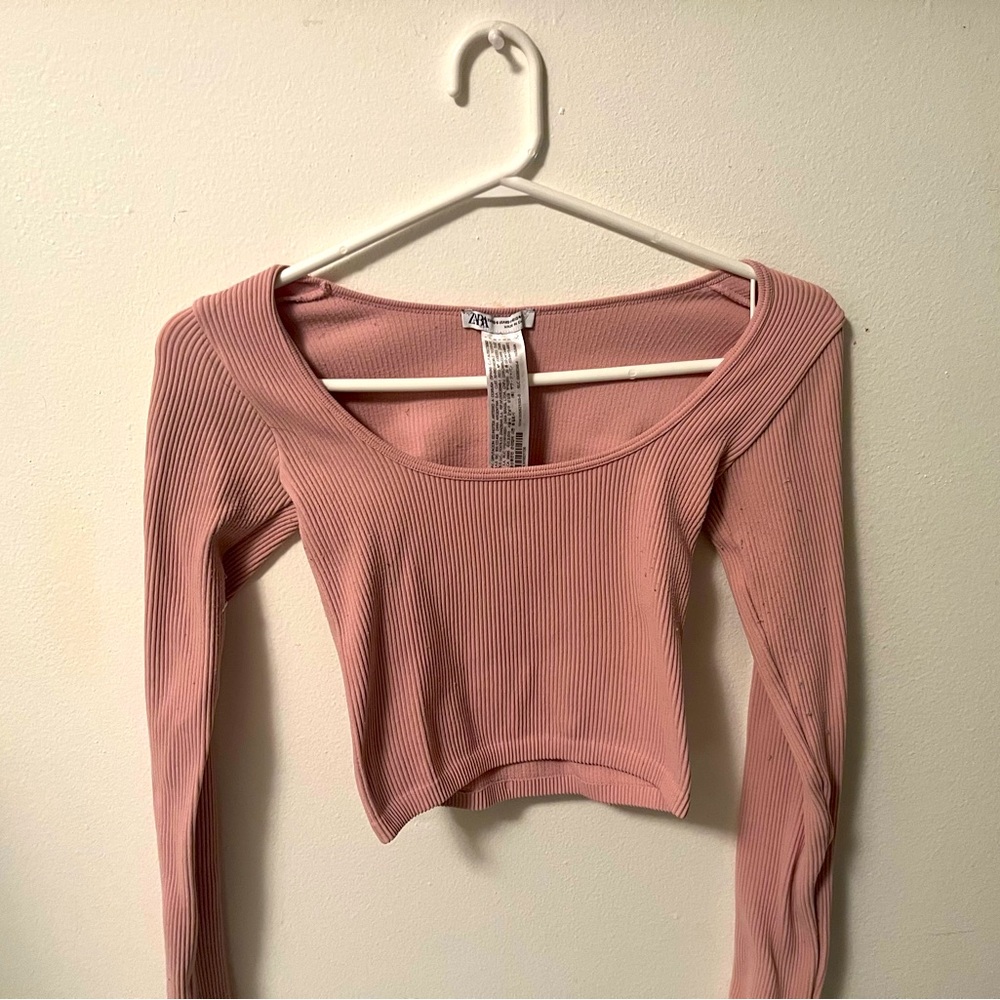 Zara cropped light pink long sleeve